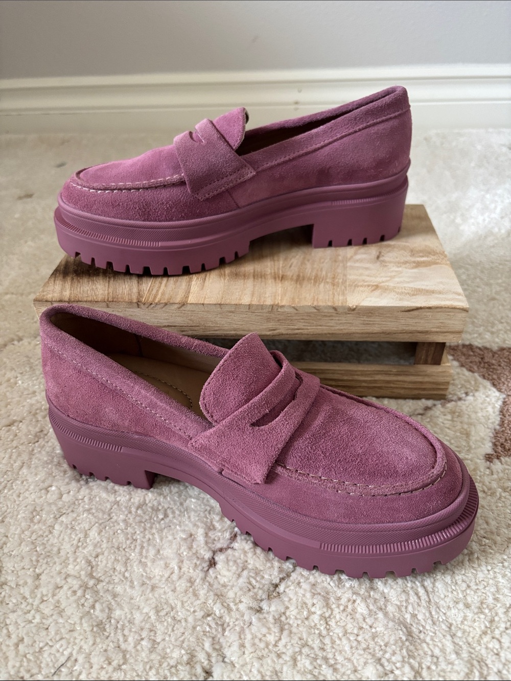 Portland Leather Patina “Zoe” Penny Loafers Lug Sole Foxglove 6.5 NWOB